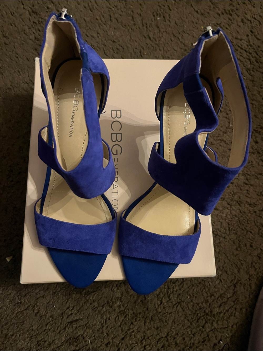 BCBGeneration Vibrant Blue Suede Cutout Strappy Heels